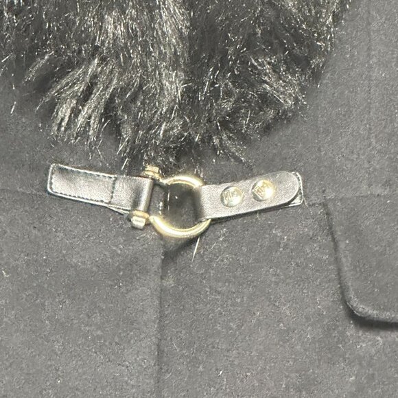 Ivanka Trump Peacoat Jacket Women 12 Black Outerwear Faux Fur Trim Belted Wool - Picture 8 of 16